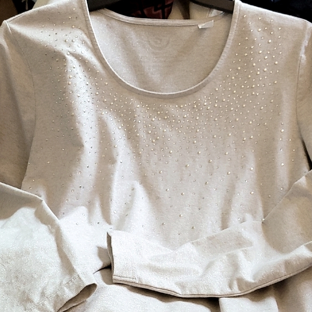 Zenergy Silver/Beige Embellished Long Sleeve Knit 3=16/XL